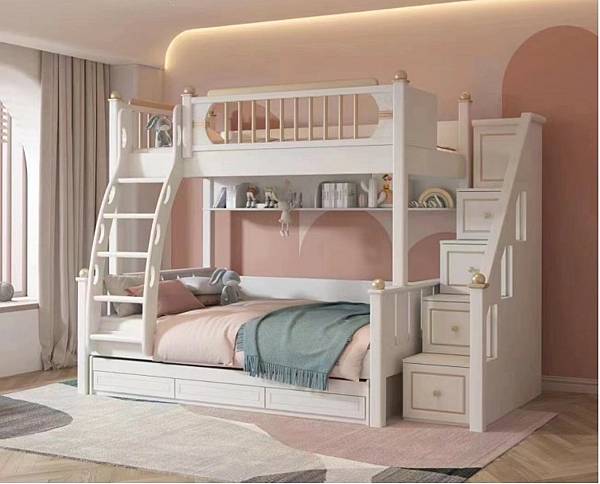 京采傢俱館╭☆～1068雙層床．奶油風．白橡木實木+水性烤漆