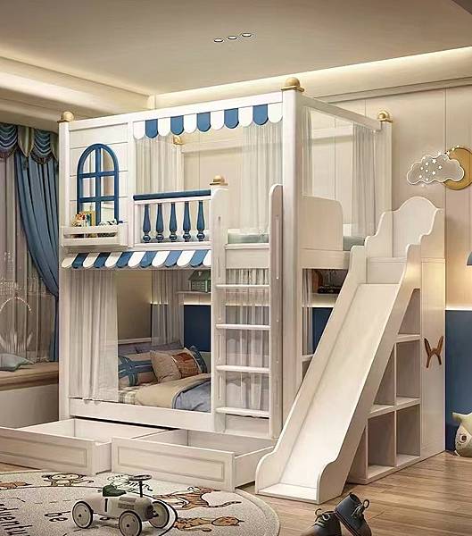 京采傢俱館╭☆～可愛家樹屋雙層床．溫馨款．白橡木實木+水性烤