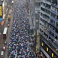 2014年7月1日，超過51萬的香港人頂著悶熱和驟雨上街遊行，表達爭取普選及捍衛香港核心價值的決心，要求中共撤回白皮書和梁振英下台。（潘在殊／大紀元）