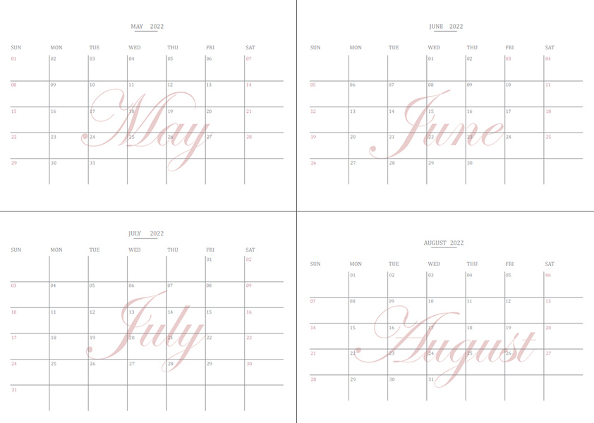 2022年空白行事曆下載_莫蘭迪嫩粉4格.jpg 2022空白行事曆下載,莫蘭迪嫩粉色簡約設計款,2022年曆月曆免費下載
