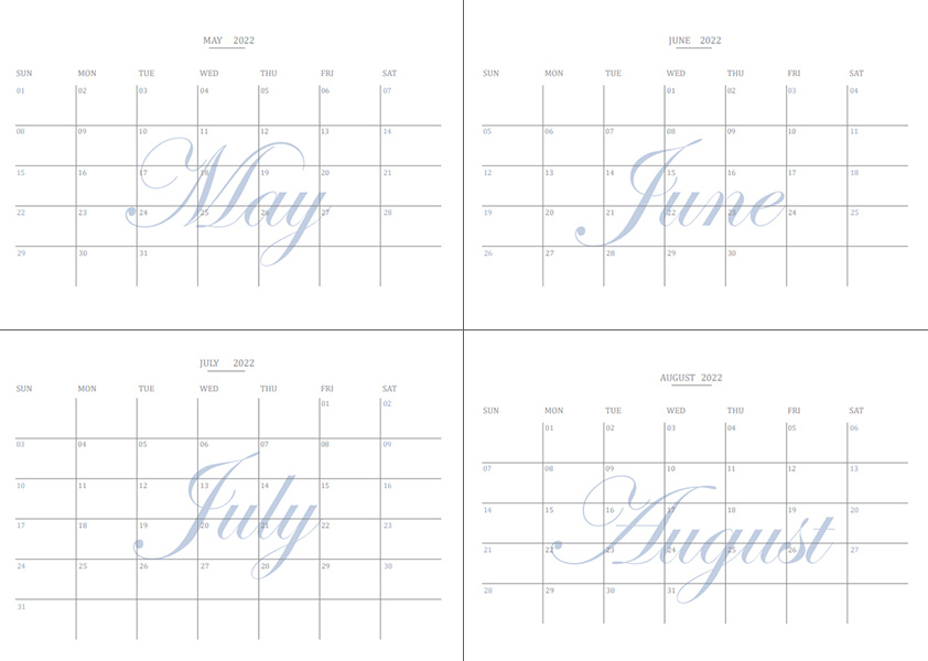 2022年空白行事曆下載_莫蘭迪寶寶藍4格.jpg 2022空白行事曆下載,莫蘭迪寶寶藍色簡約設計款,2022年曆月曆免費下載