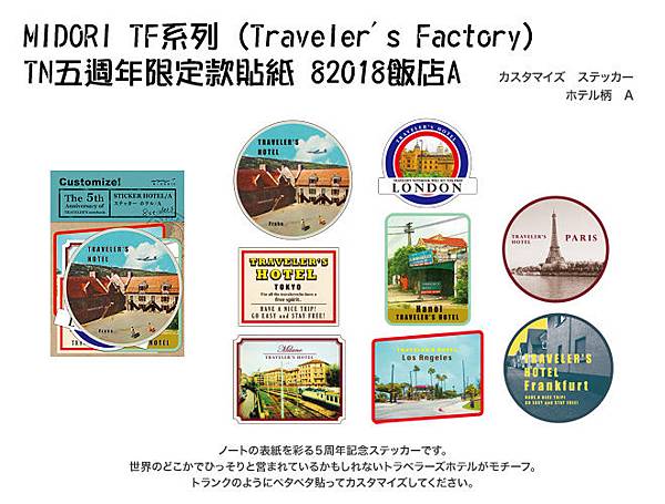 MIDORI TF系列 (Traveler's Factory) TN五週年限定款貼紙 82018飯店A $220 A