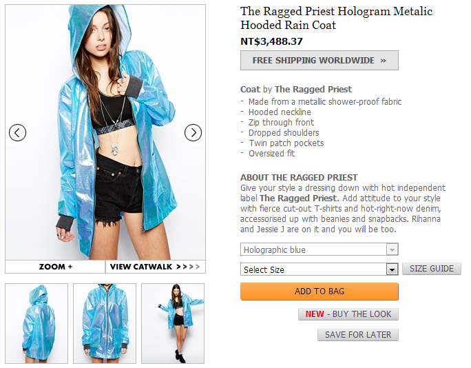 The Ragged Priest   The Ragged Priest Hologram Metalic Hooded Rain Coat at ASOS.png