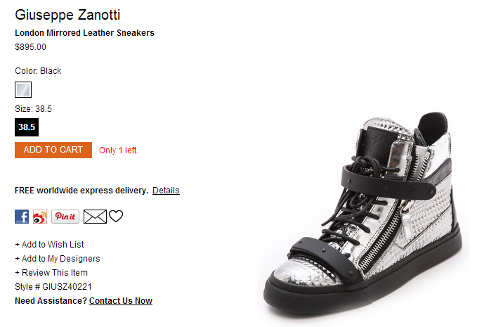 Giuseppe Zanotti London Mirrored Leather Sneakers   SHOPBOP