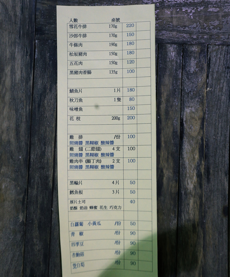 新光碼頭燒烤菜單 新光碼頭燒烤菜單