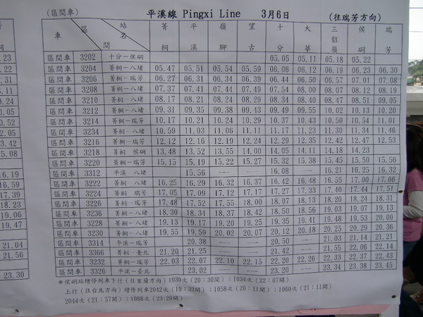 20100306瑞芳車站-平溪天燈專車時刻表