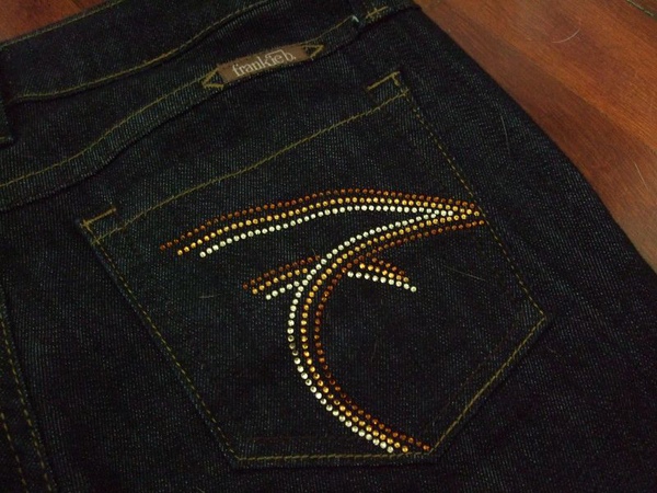 Frankie B. 3" Bling F Pocket Boot Jean in French Navy