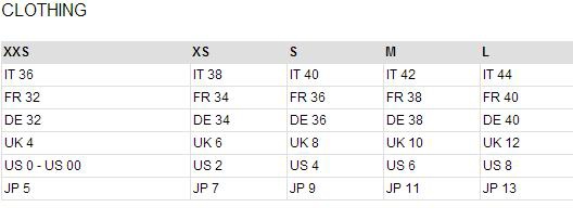 Chiara Ferragni Size Chart