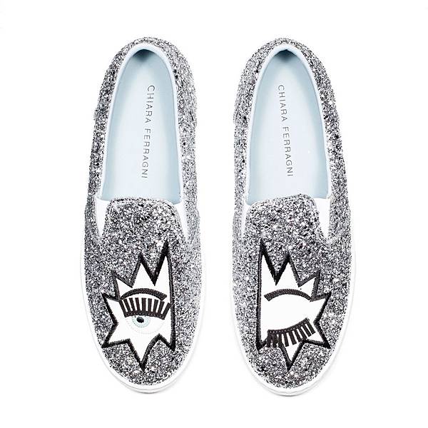 Chiara Ferragni SILVER GLITTER “KISS” SLIP-ONS sneakers1