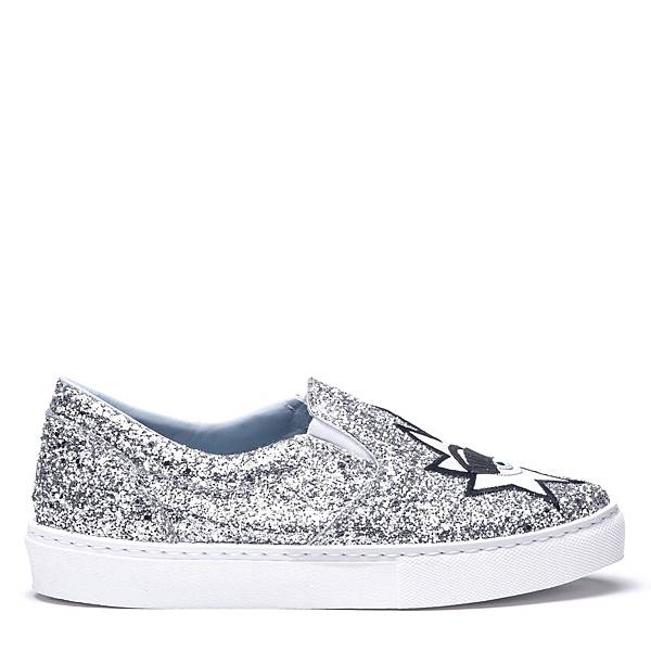 Chiara Ferragni SILVER GLITTER “KISS” SLIP-ONS sneakers3