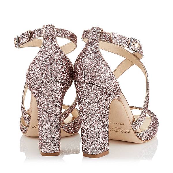 Jimmy Choo Carrie Tea Rose Metallic Coarse Glitter Fabric Peep Toe Sandals