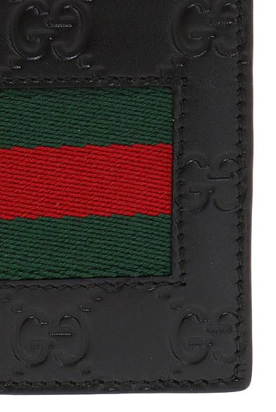 GUCCI Logo Pattern With Stripe Panel Bi-Fold Wallet5