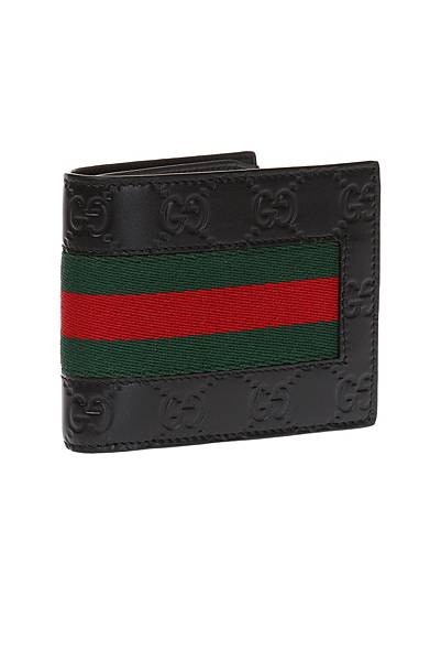 GUCCI Logo Pattern With Stripe Panel Bi-Fold Wallet6