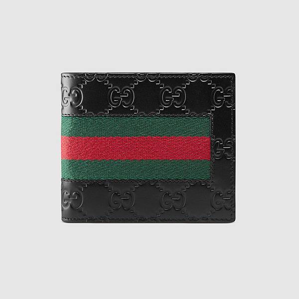 GUCCI Logo Pattern With Stripe Panel Bi-Fold Wallet 2