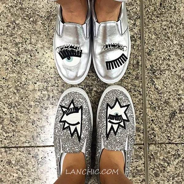 Chiara Ferragni SILVER GLITTER “KISS” SLIP-ONS sneakers9-1