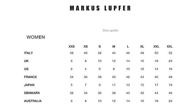 markus lupfer size guide