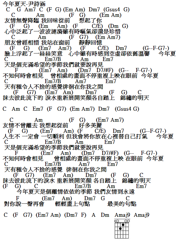今年夏天吉他譜 尹詩涵 桃園流行音樂木吉他 烏克麗麗 爵士鼓學習推廣中心 痞客邦