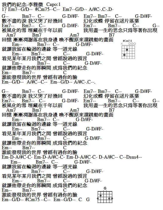 我們的紀念吉他譜-李雅微