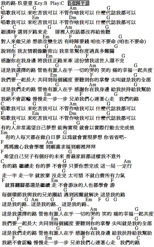 我的路吉他譜-玖壹壹.PNG