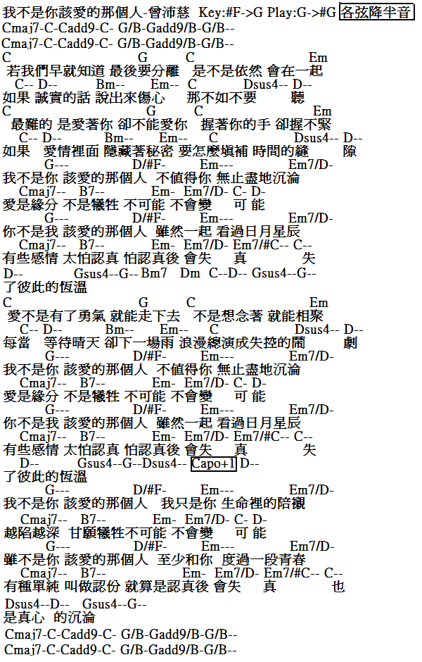 我不是你該愛的那個人吉他譜a-曾沛慈.PNG