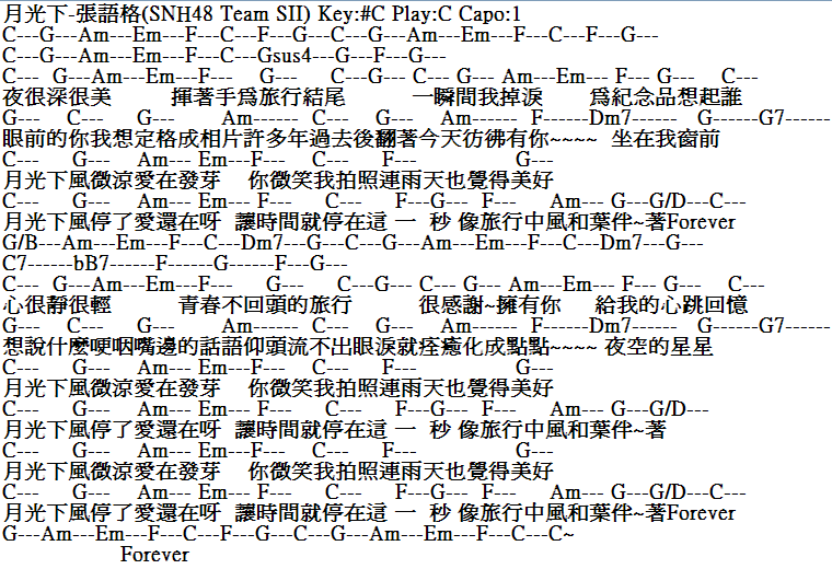 月光下吉他譜-張語格SNH48 Team SII.PNG