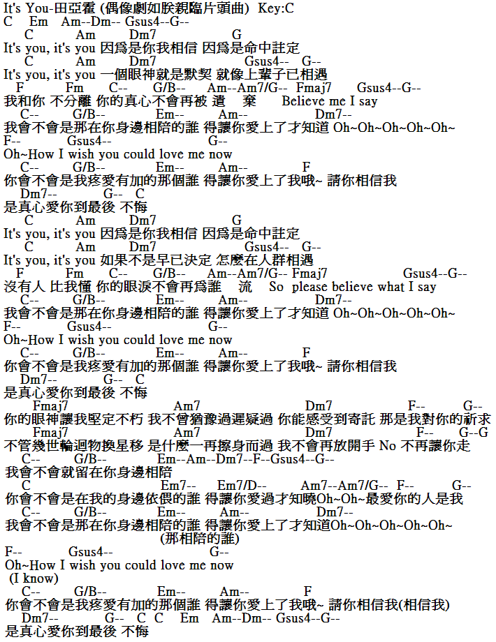 It%5Cs you吉他譜-田亞霍-如朕親臨片頭曲.PNG