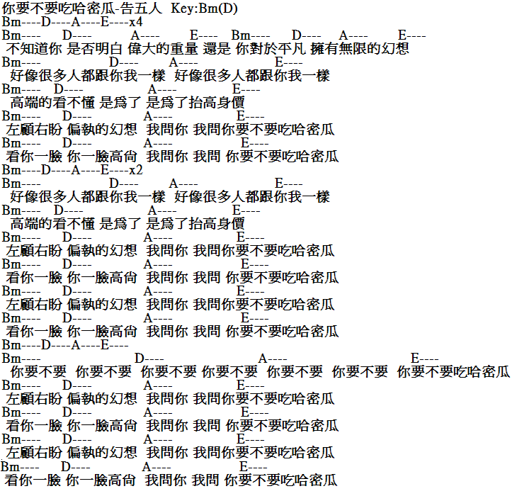 你要不要吃哈密瓜吉他譜-告五人.PNG