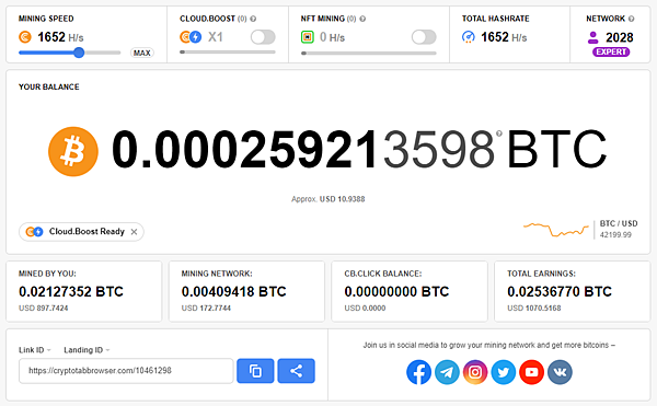 (2022.02更新)CryptoTab Browser 網路賺錢 被動收入教學 出金累積0.02127352 BTC