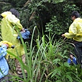 趁雨變小..所有工作人員小心翼翼的保護機器上山..