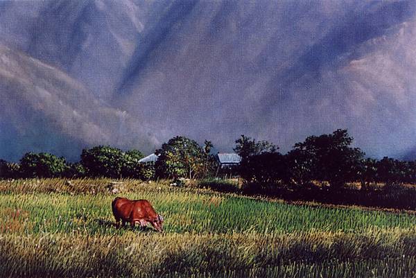 油畫　山前斜陽　油彩、畫布　局部　1999