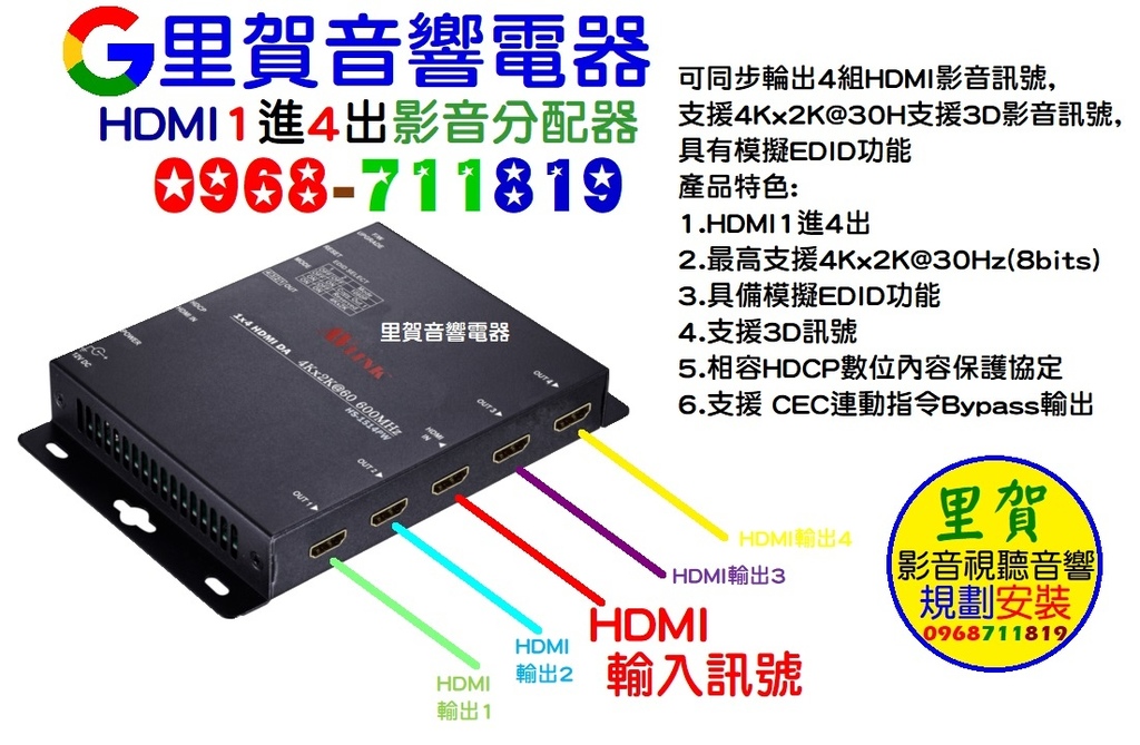HDMI1進4出影音分配器HS-1414IW里賀音響電器.jpg
