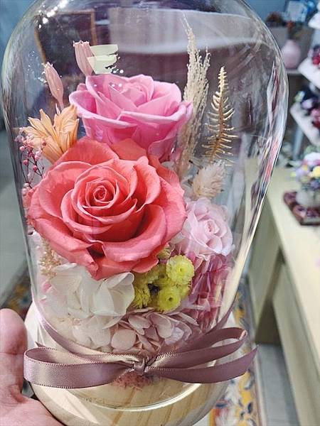 母親節花束推薦,永生花玻璃罩粉色.JPG 母親節花束推薦,永生花玻璃罩粉色.JPG