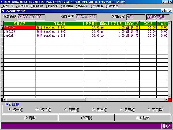 採購到貨分析報表