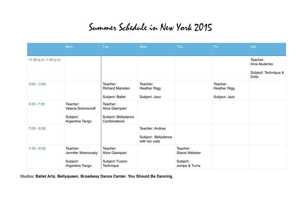 summer schedule in NY 2015 4-1