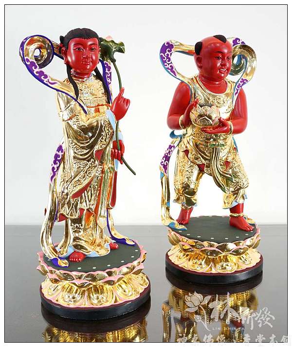 銅器 善財 童子 龍女 仏像一対 工芸品 美術品 置物 銅器 善財 童子 龍女 仏像一対 工芸品 美術品 置物