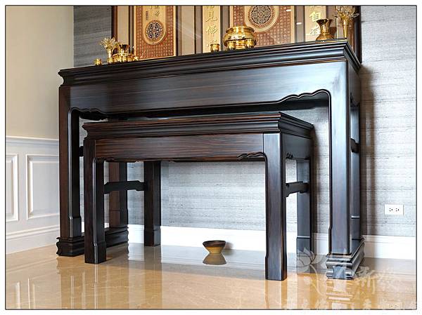 七尺純正黑檀木神桌、富貴吉祥雕刻聯-寶華24K銅器系列