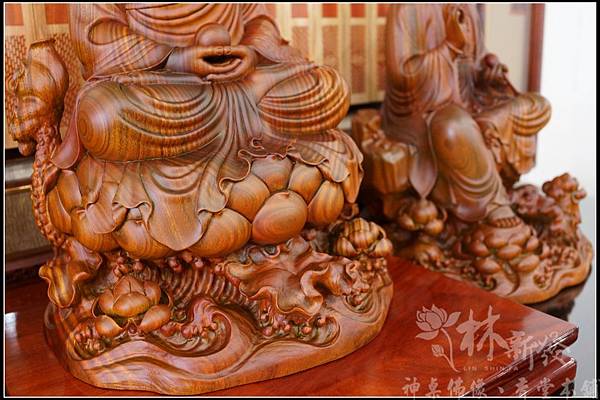 林新發神像藝術作品-娑婆三聖（綠檀神佛藝術）