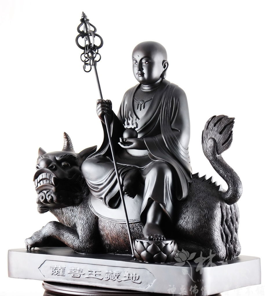 新發神藝-地藏王菩薩(帶騎四爪地聽/手工五佛帽/黑檀木精雕)