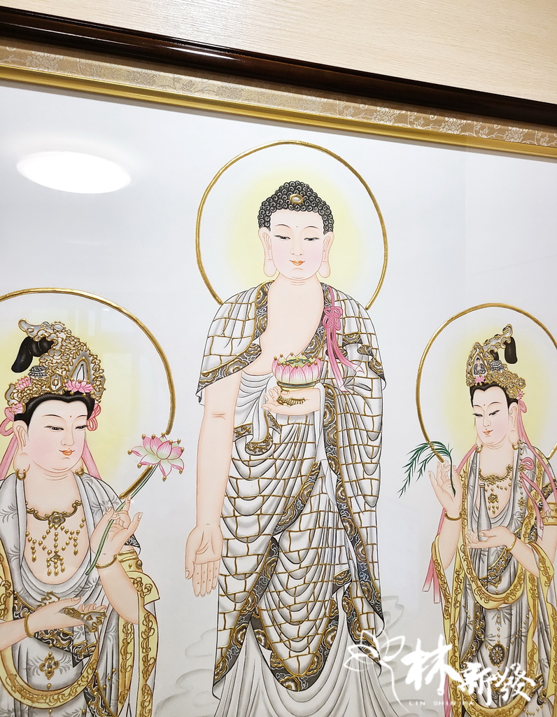 西方三聖神彩(純金線全手工作品)-「清靜莊嚴超眾聖、慈悲喜捨