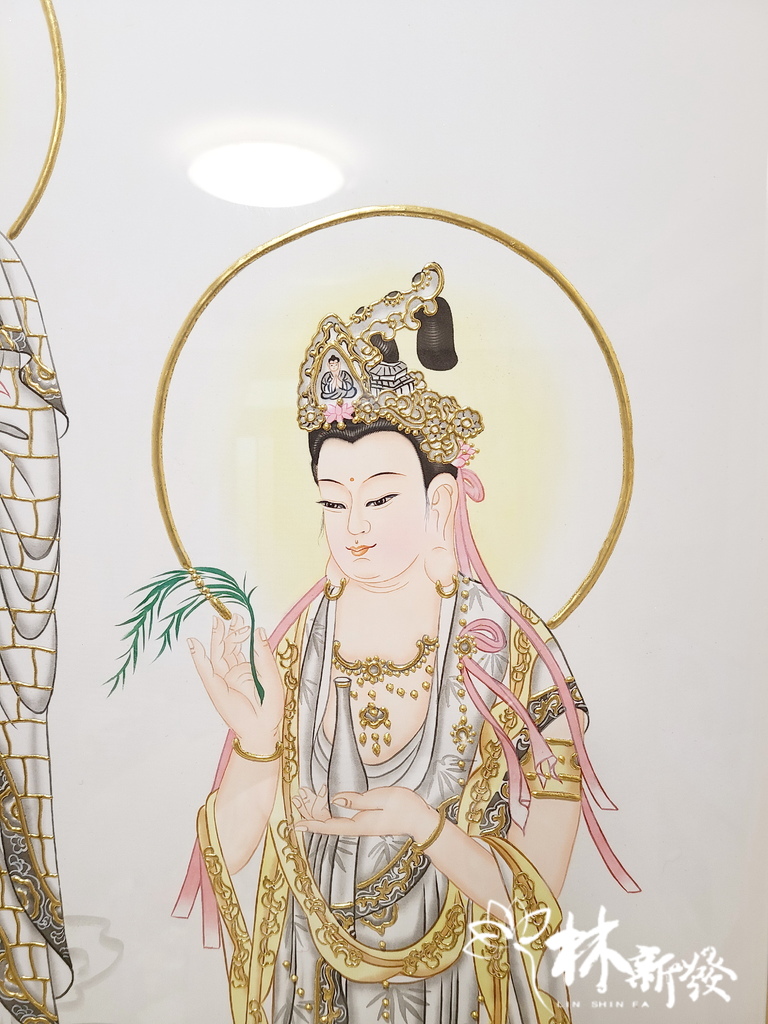 西方三聖神彩(純金線全手工作品)-「清靜莊嚴超眾聖、慈悲喜捨