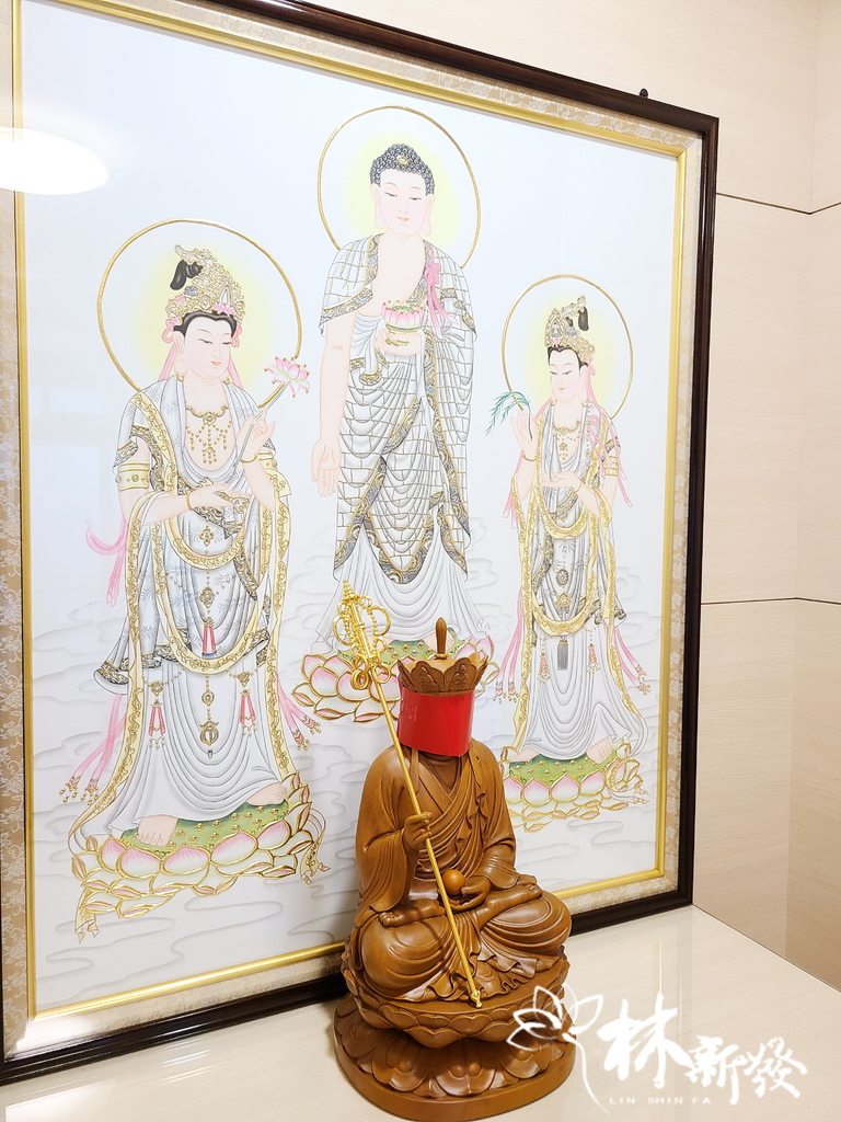 西方三聖神彩(純金線全手工作品)-「清靜莊嚴超眾聖、慈悲喜捨
