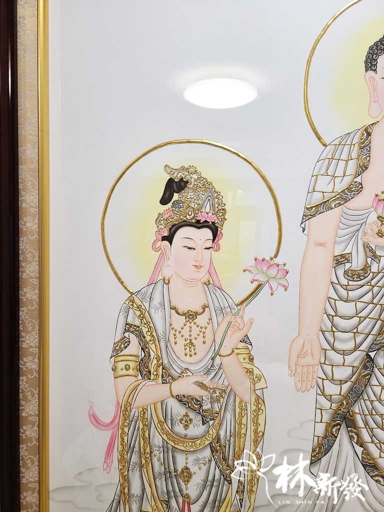 西方三聖神彩(純金線全手工作品)-「清靜莊嚴超眾聖、慈悲喜捨