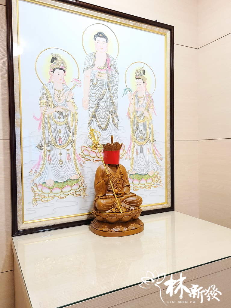 西方三聖神彩(純金線全手工作品)-「清靜莊嚴超眾聖、慈悲喜捨