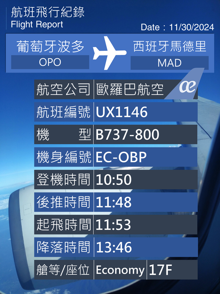 [玩的]歐羅巴航空Air Europa葡萄牙波多→西班牙馬德