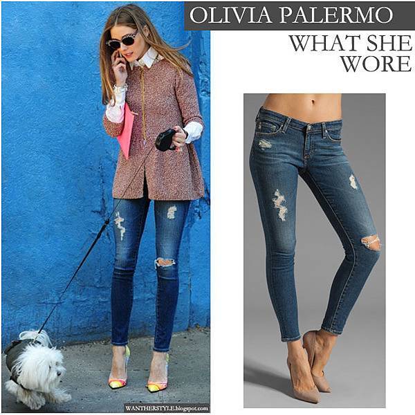 Olivia palermo in blue ripped distressed skinny jeans walking her dog on august 12 2013 in new york what she wore.jpg