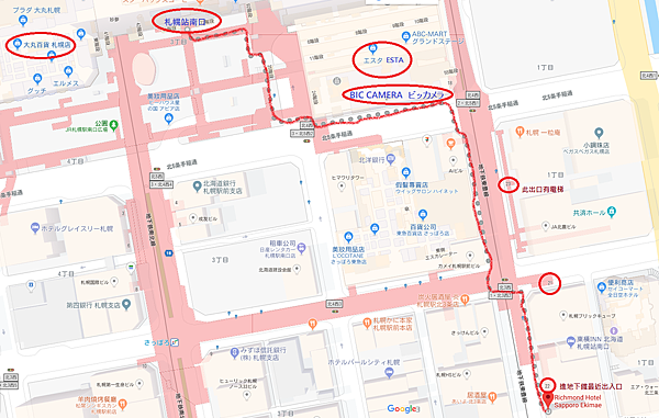 Richmond Hotel-札幌站南口路線圖