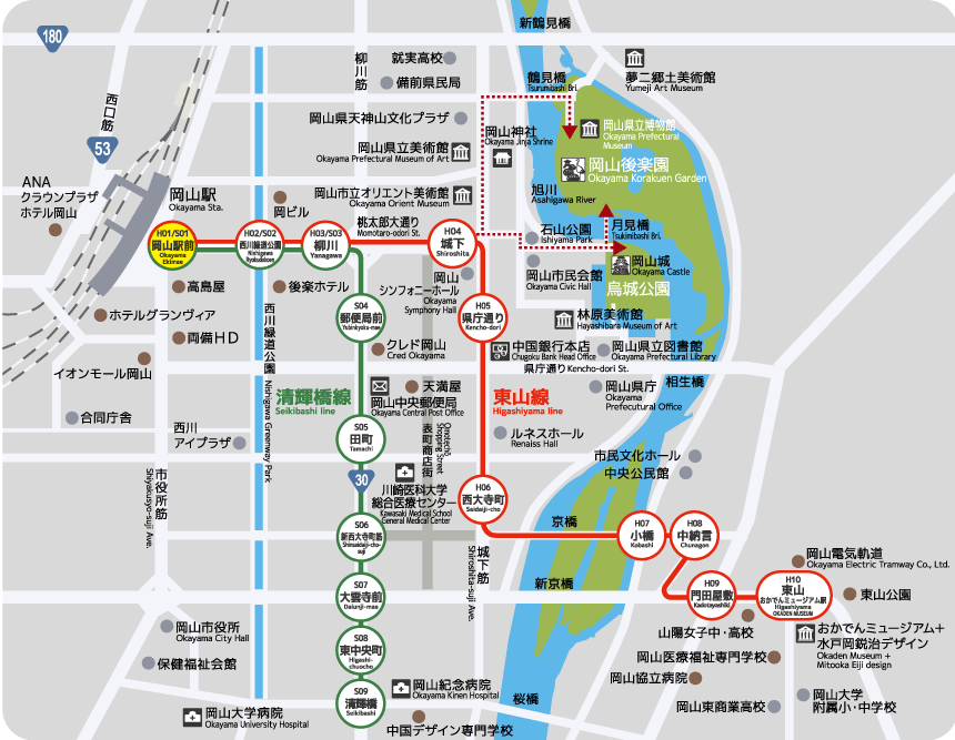 岡山路面電車運行路線(景點)map.png