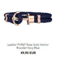 PAUL HEWITT Leather PHREP Rose Gold Anchor Bracelet Navy Blue