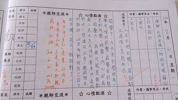 2015 09 01 國三上開學了 學生對自己的期許 我的家庭聯絡簿 小栗老師的翻轉人生 痞客邦
