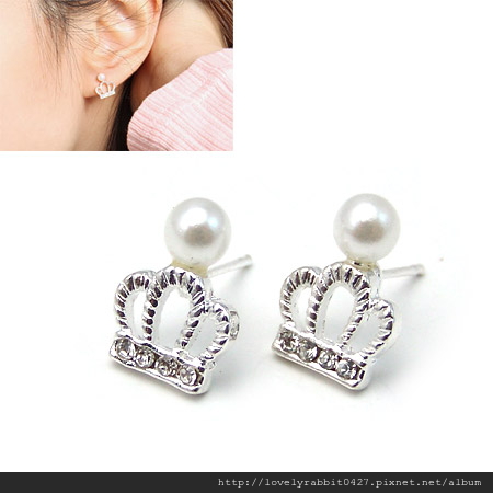 韓國熱賣 小巧珍珠鑲鑽皇冠耳針2